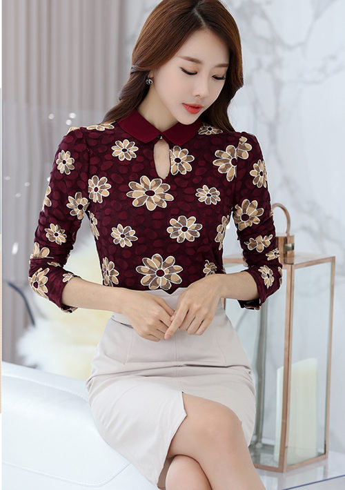 YA1111 ÁO REN HOA CỔ SEN BẺ LÓT LÔNG