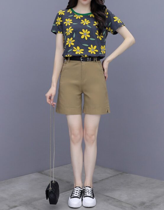 SB212 : Set bộ áo thun in hoa + quần short kaki dài
