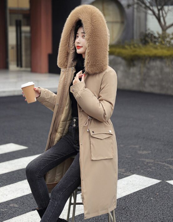 K272 : Áo khoác phao HQ thân dài lót 100% lông vũ mũ lông thú cực ấm